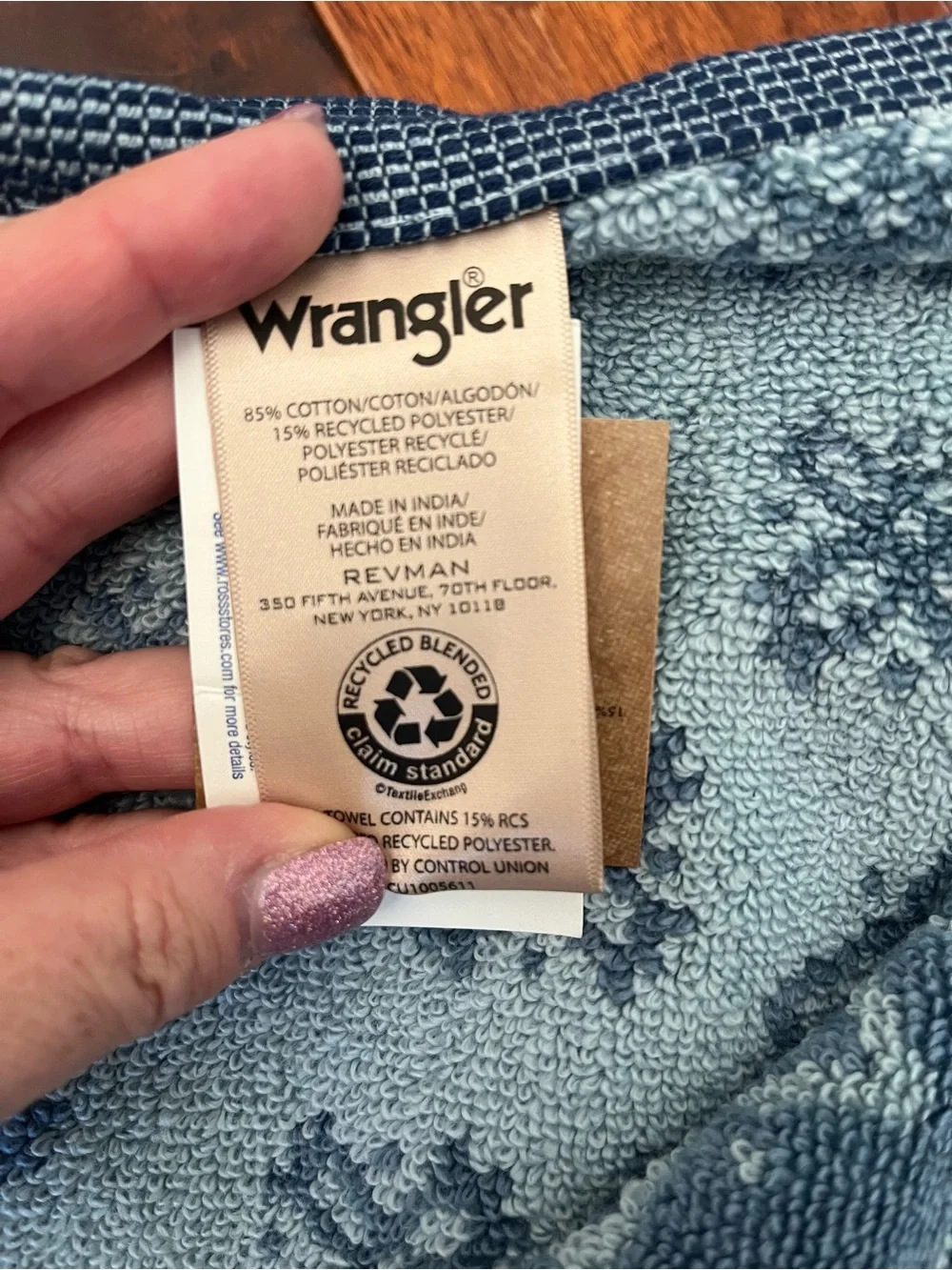 Set of 2 Wrangler Quick Dry Blue Bath Towels
